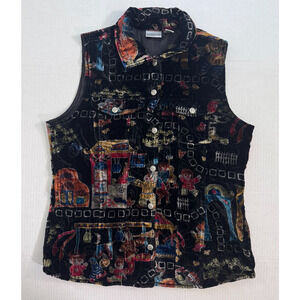 Chicos Vest Top 1 Womens Medium Silk Crushed Velvet Asian Theme Art to Wear Soft